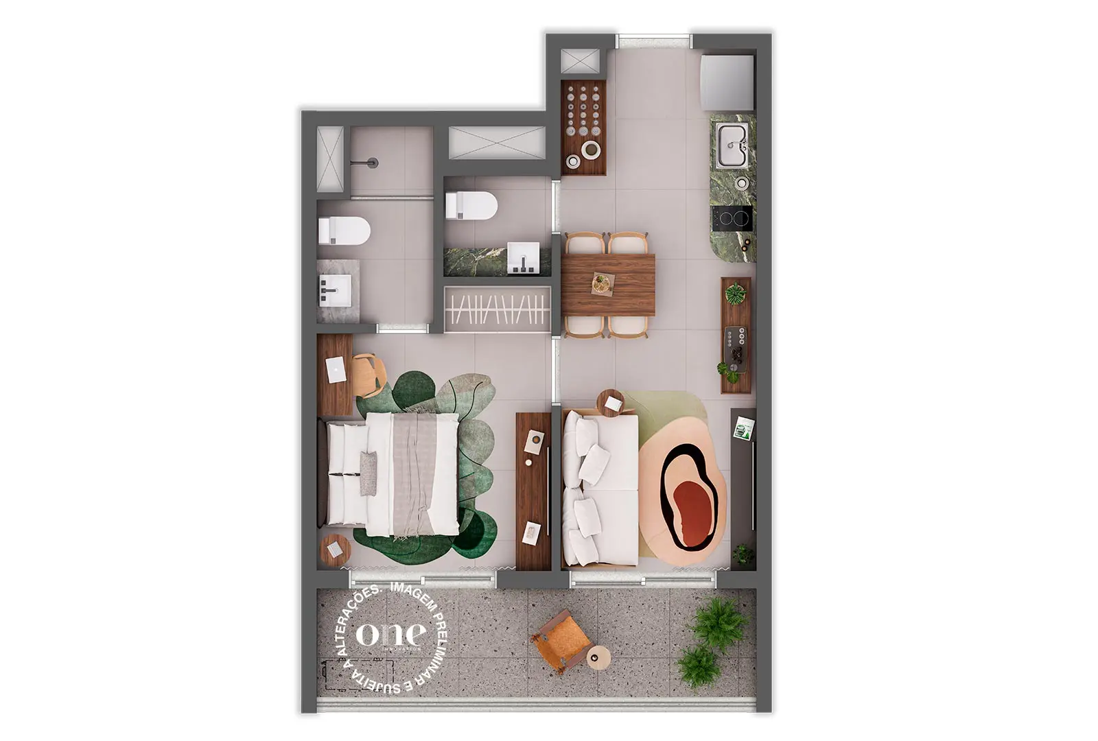 Planta 2 suítes 84 m² Oliie 117