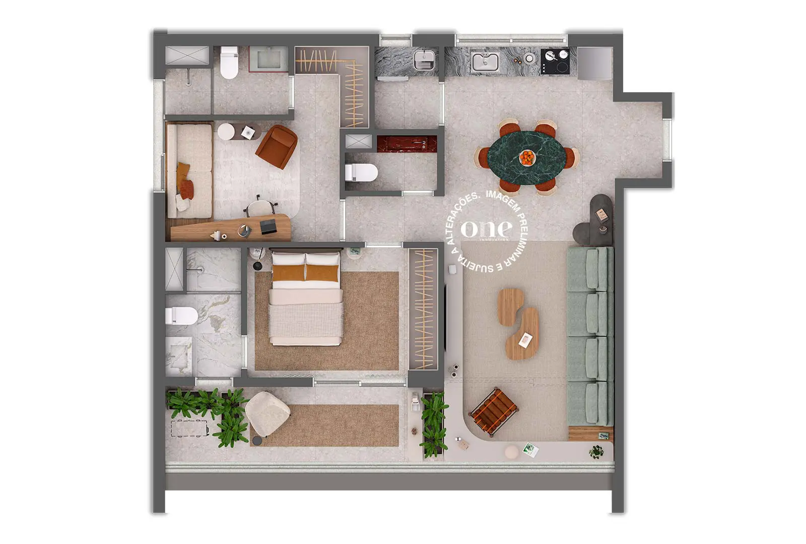 Planta 2 suítes 84 m² Oliie 117