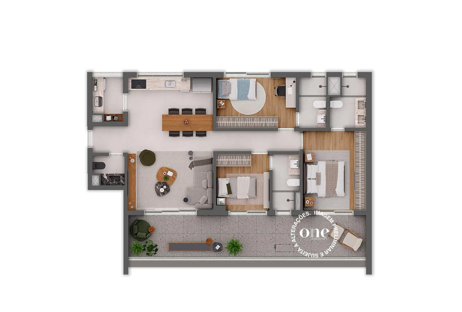 Planta 2 suítes 84 m² Oliie 117