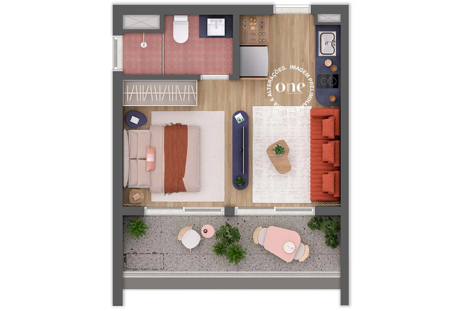 Planta 2 suítes 84 m² Oliie 117